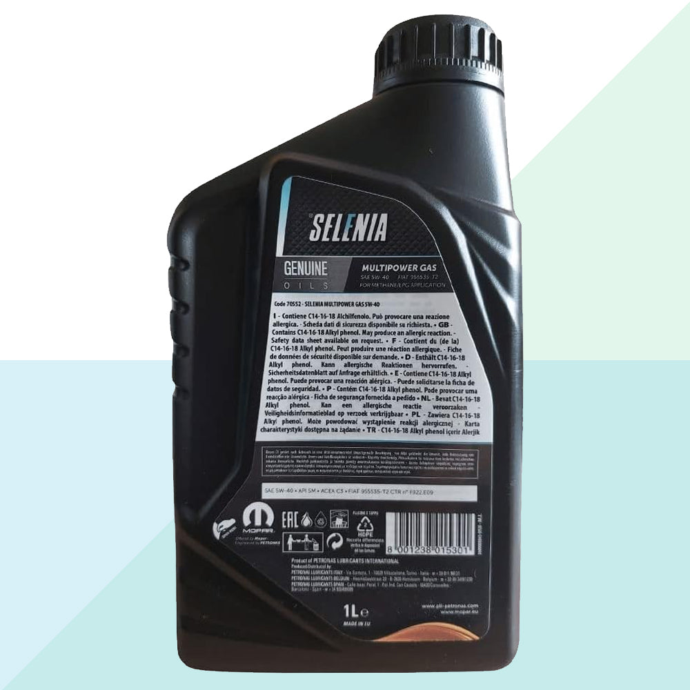 Selenia Olio Motore Originale Multipower Gas 5W40 C3 Pure Energy Metano 1 Litro 14161639 (6015704203422)