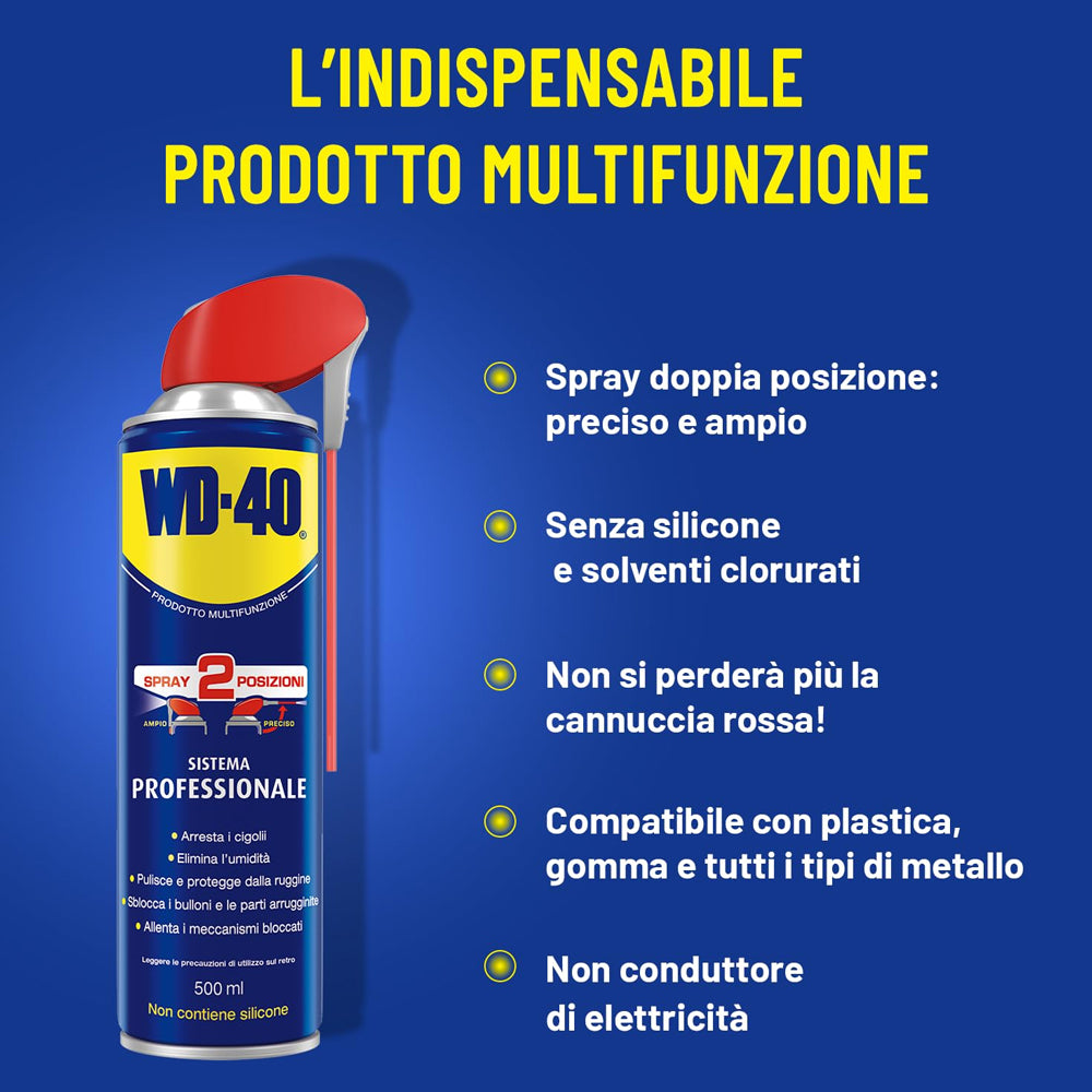 WD-40 Lubrificante Spray Professionale Multiuso con Sistema Doppia Posizione 500 ml (5738409459870)