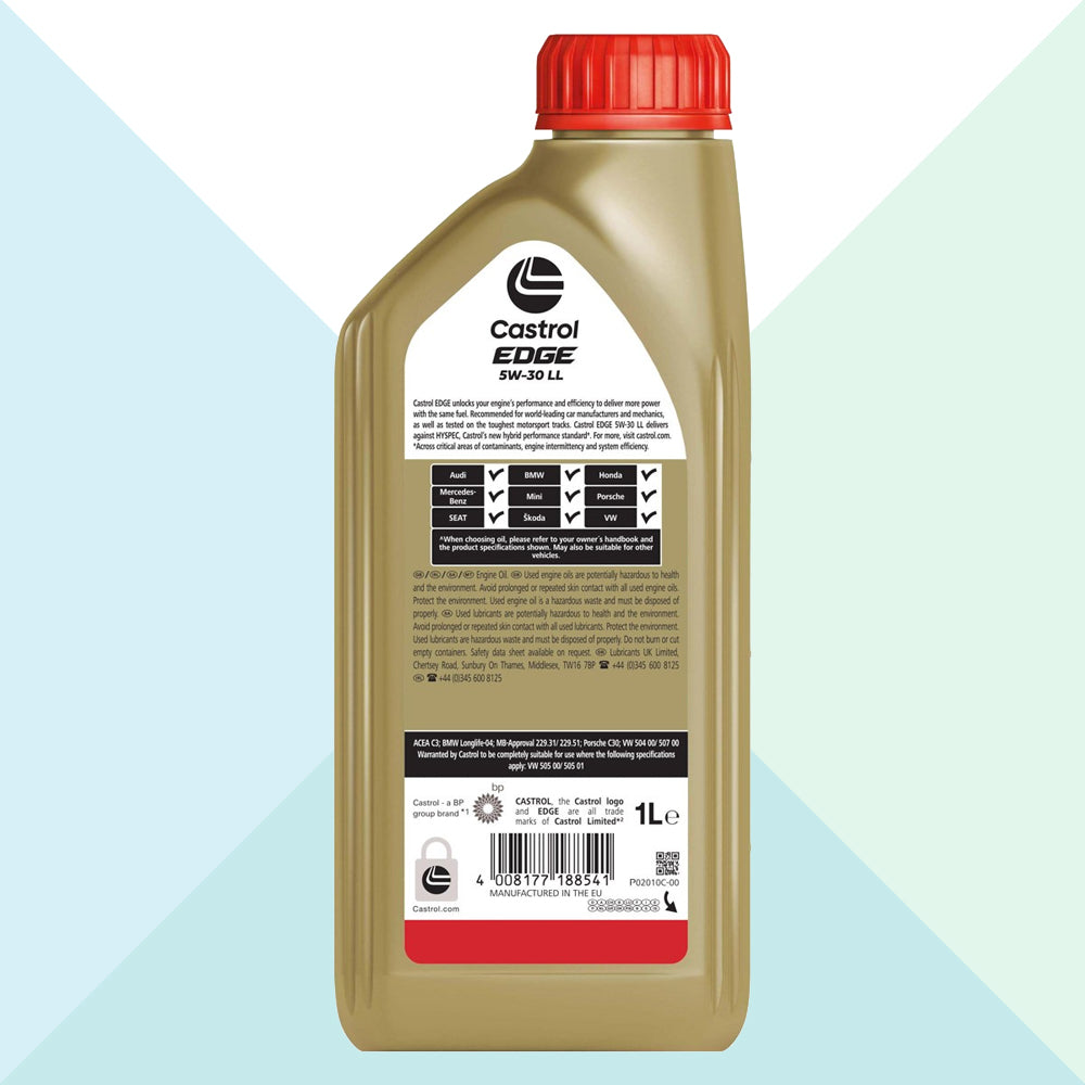 Castrol 15666E Edge Olio Motore Auto Titanium FST 5W30 LL Longlife C3 VW Promo Pack 12 Litri (6013276749982)