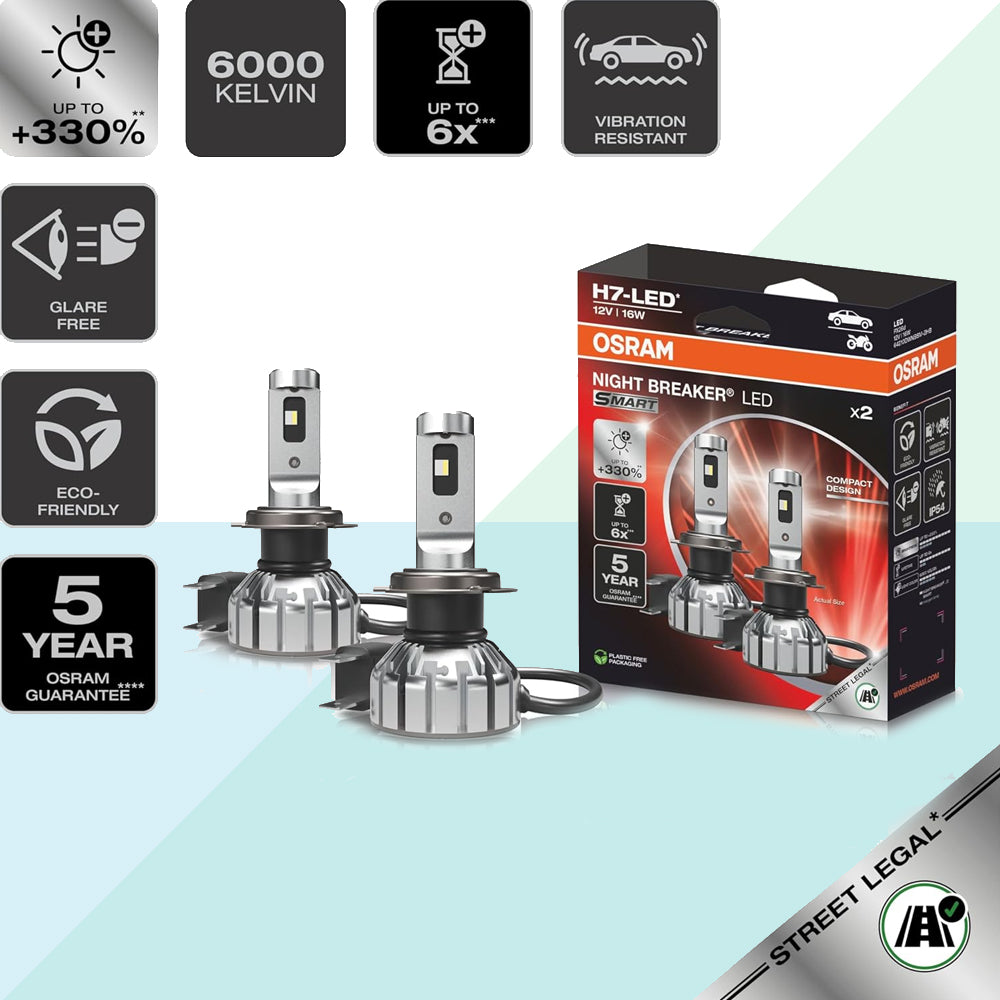 Osram Night Breaker 64210DWNBSM-2HB Coppia Lampadine Led H7 +330% Omologate su Strada Auto (9855298765137)