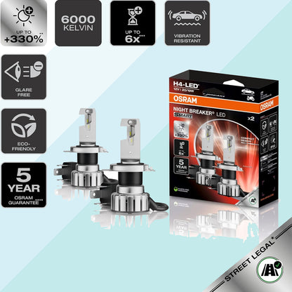 Osram Night Breaker 64193DWNBSM-2HB Coppia Lampadine Led H4 +330% Omologate su Strada Auto (9855391105361)